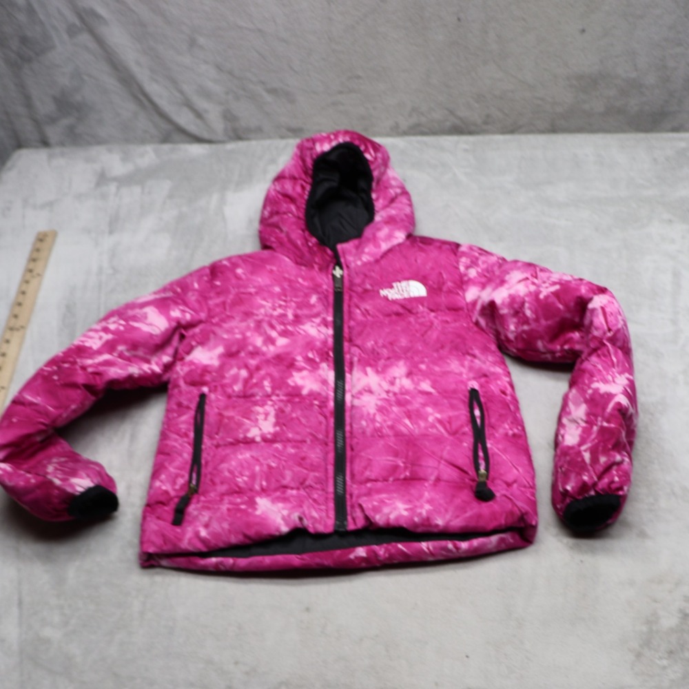 North Face Down Jacket Girls Small 7/8 Pink Insulated Quilted Reversible Puffer